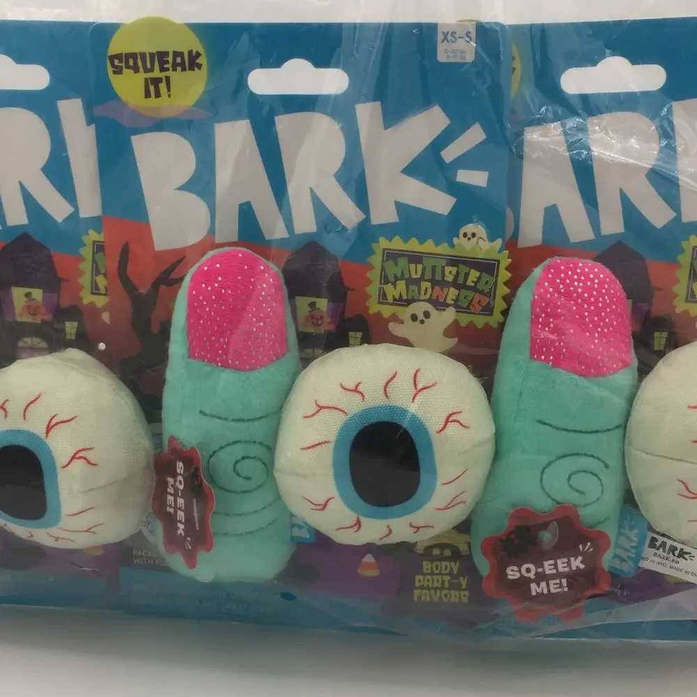 Bark Spooky Dog Toys Body Parts Eyeball Finger Squeaker Lot NWT XS-S